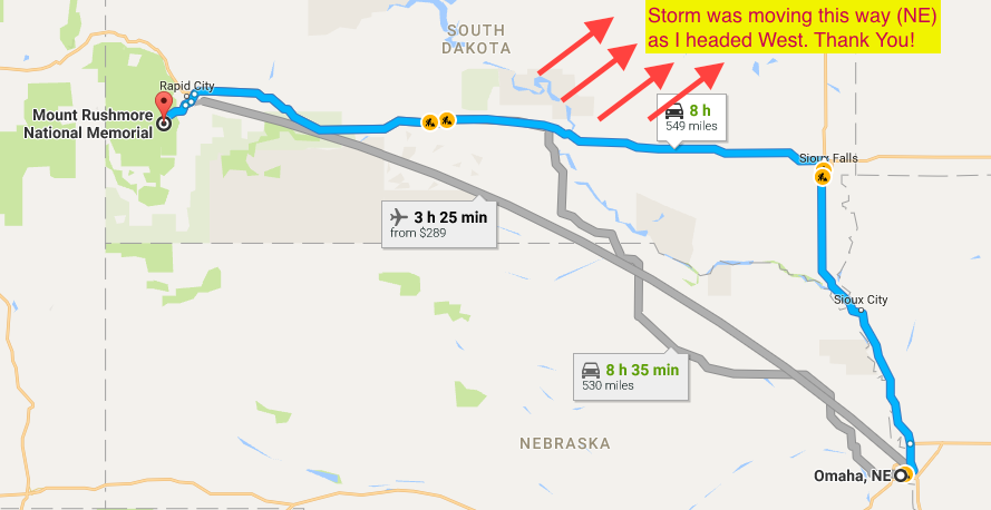 Google Maps - Nebraska to South Dakota